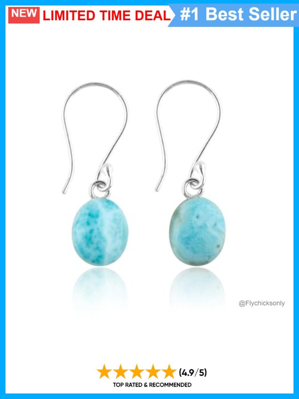 925 Sterling Silver Larimar Dangle Earrings Handmade Oval Drop Gift